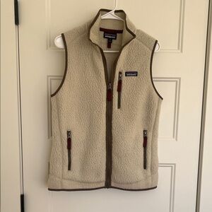 Patagonia Beige Fleece Vest with Brown Trim